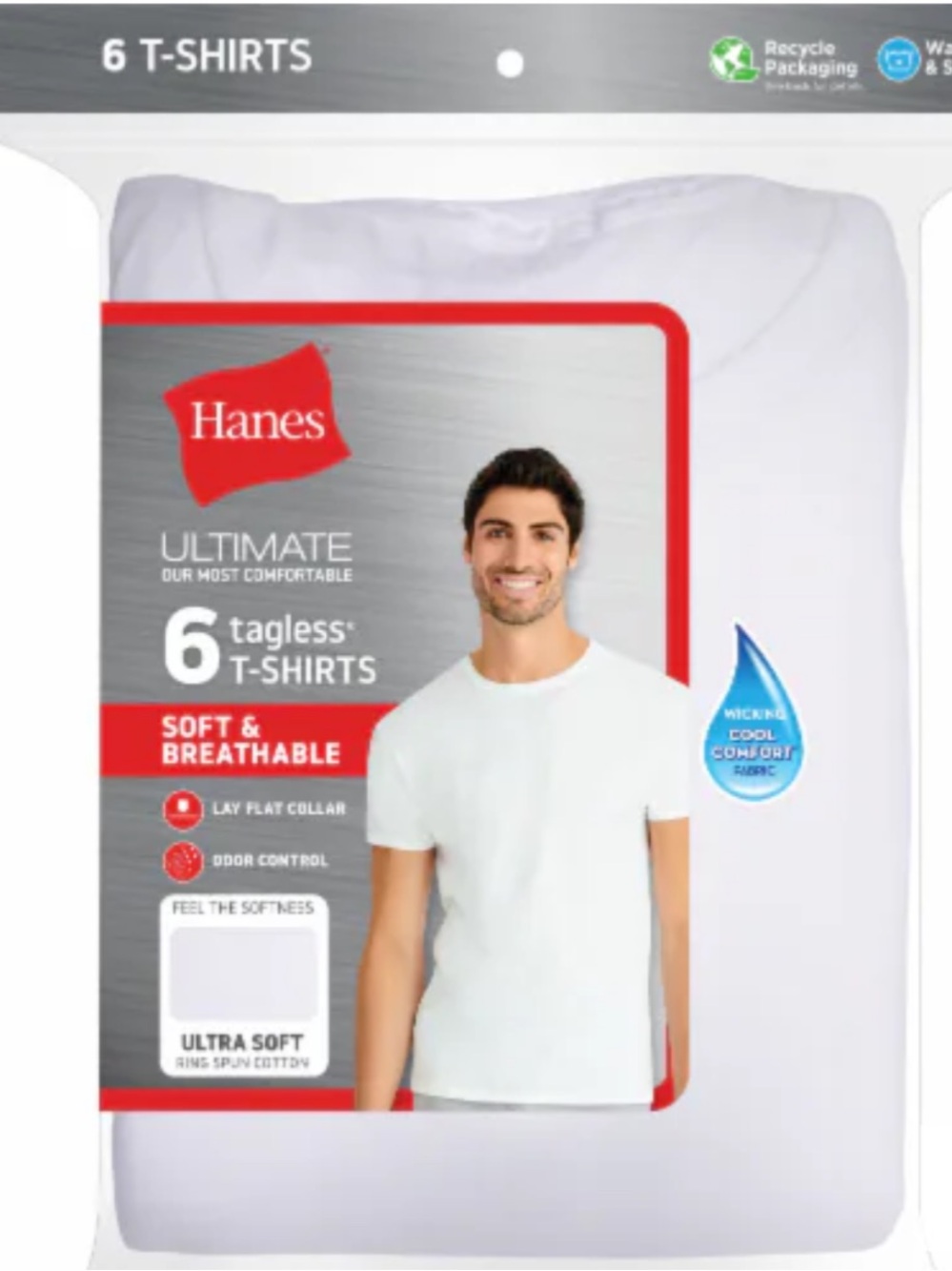 NEW Hanes Men’s 6 Pack Ultimate ComfortSoft White Crewneck Undershirts Large L